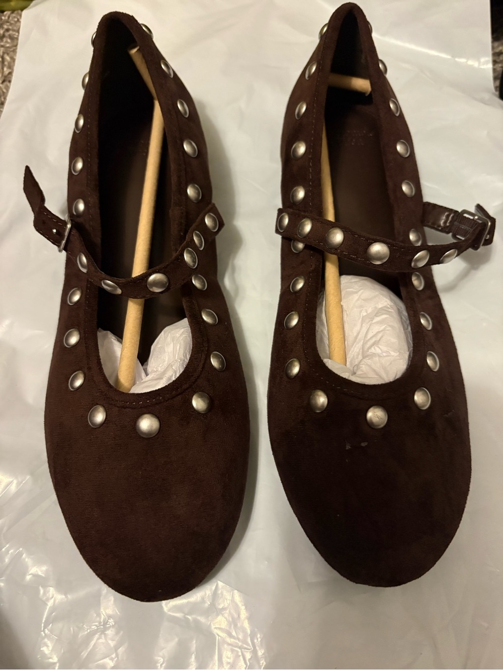 Abercrombie & Fitch Dark Brown Studded Mary Jane Flats - Picture 4 of 4